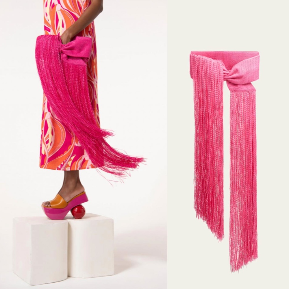 *SOLD* NWT Cult Gaia Banu Mini Fringe Clutch Qajar Rose - Picture 2 of 16